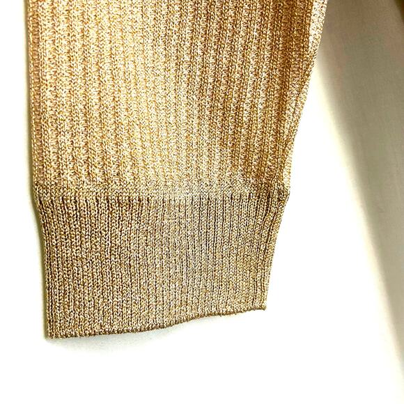 St. John SoCa Rib Knit Rayon Wool Metalized Gold Cardigan Tank Sweater Set Sz M - Picture 10 of 13